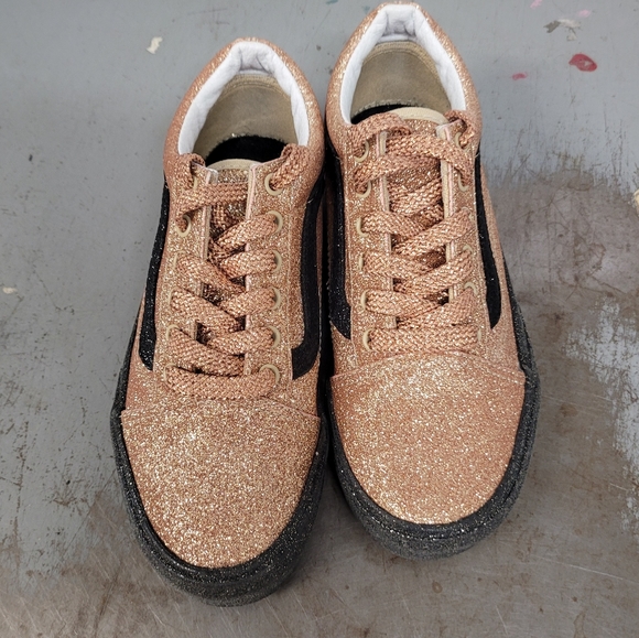 Vans Kids Unisex Off The Wall Skateboard Shoes Youth Size 3 Gold Glitter 508357 - Picture 5 of 9